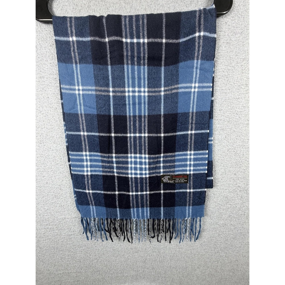 Cashmere Feel Scarf Mens One Size Blue Plaid Fringe Soft‎ Winter Neck Warmer